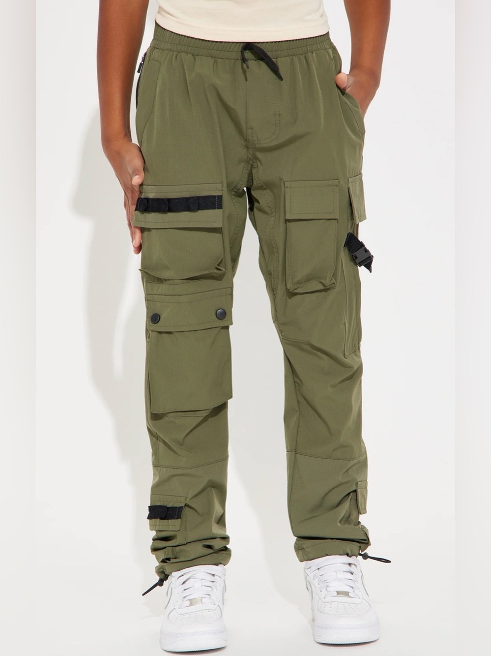 American Stitch Boys Cargo Pants Size M Olive Green Utility Techwear Joggers NWT